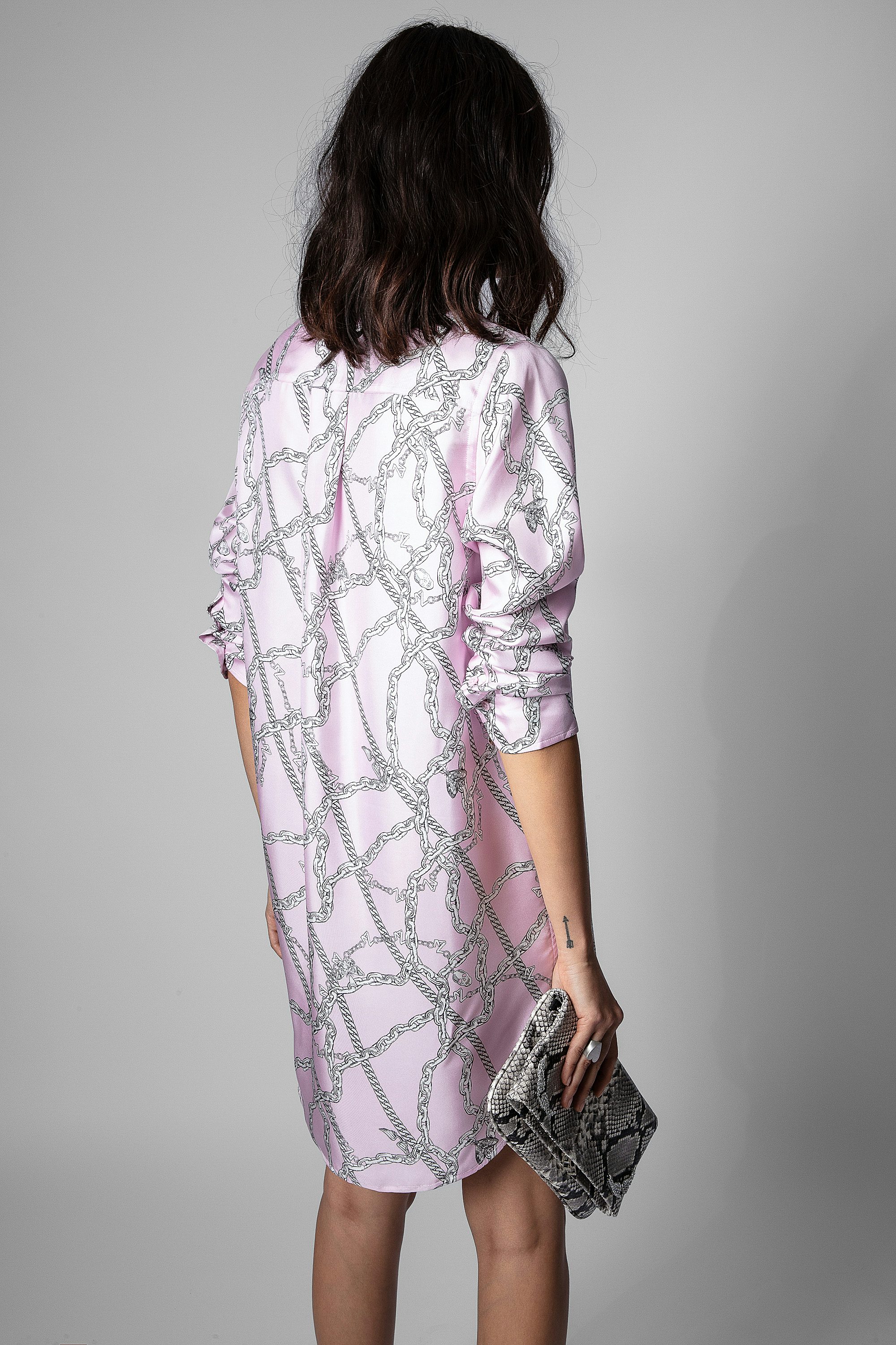 Rais Dress Silk - Women's pink shirt dress with chain pattern